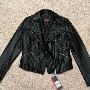 Women’s Faux black leather jacket.